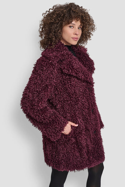 FAUX TEDDY FUR JACKET BORDEAUX | DKNY
