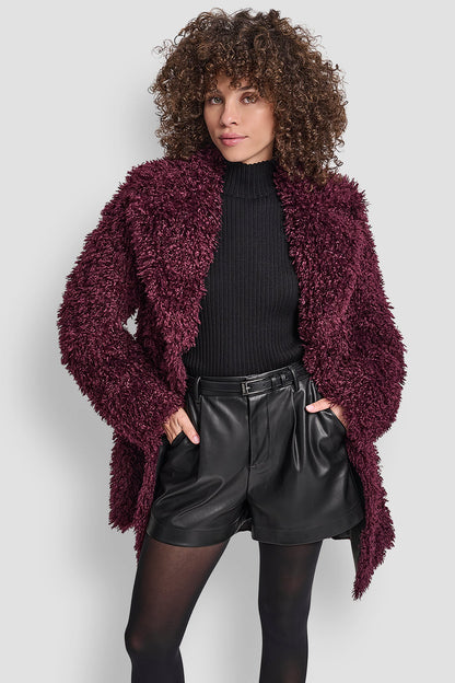 FAUX TEDDY FUR JACKET BORDEAUX | DKNY