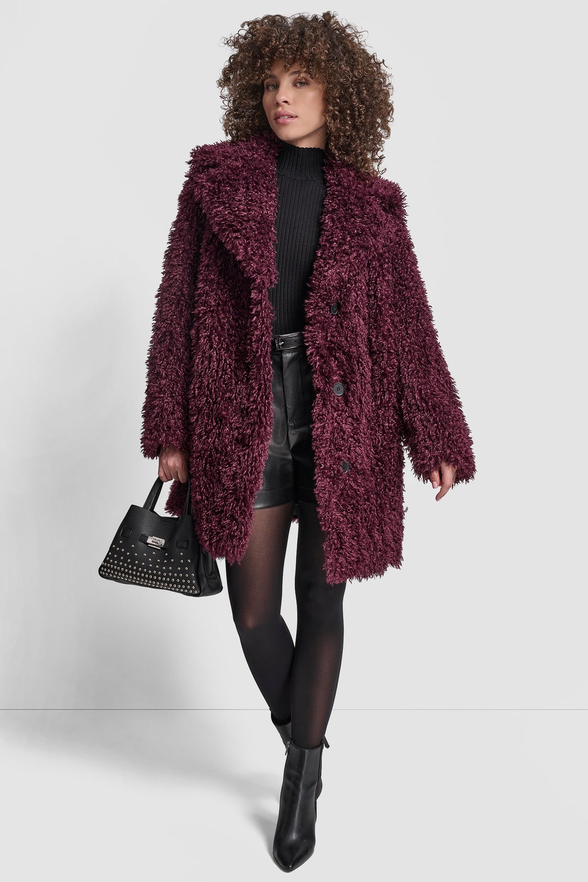 FAUX TEDDY FUR JACKET BORDEAUX | DKNY
