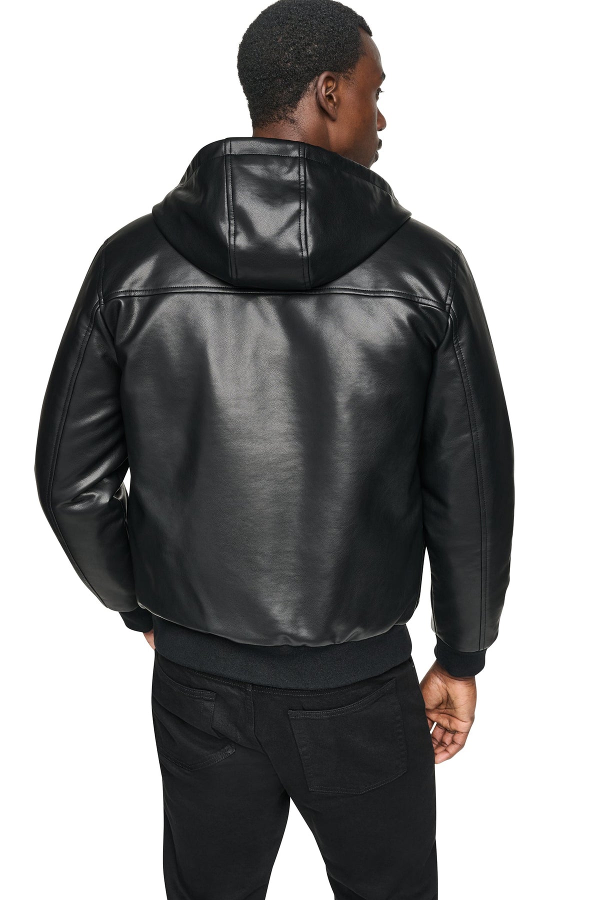 FAUX LEATHER HOODED BOMBER JACET Black | DKNY