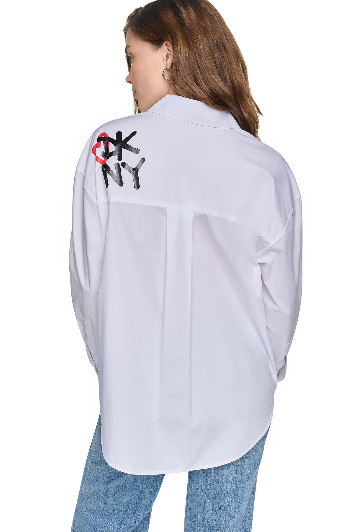 GRAFFITI LOGO POPLIN SHIRT White/Black | DKNY