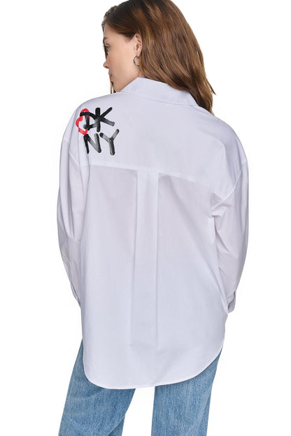 GRAFFITI LOGO POPLIN SHIRT White/Black | DKNY