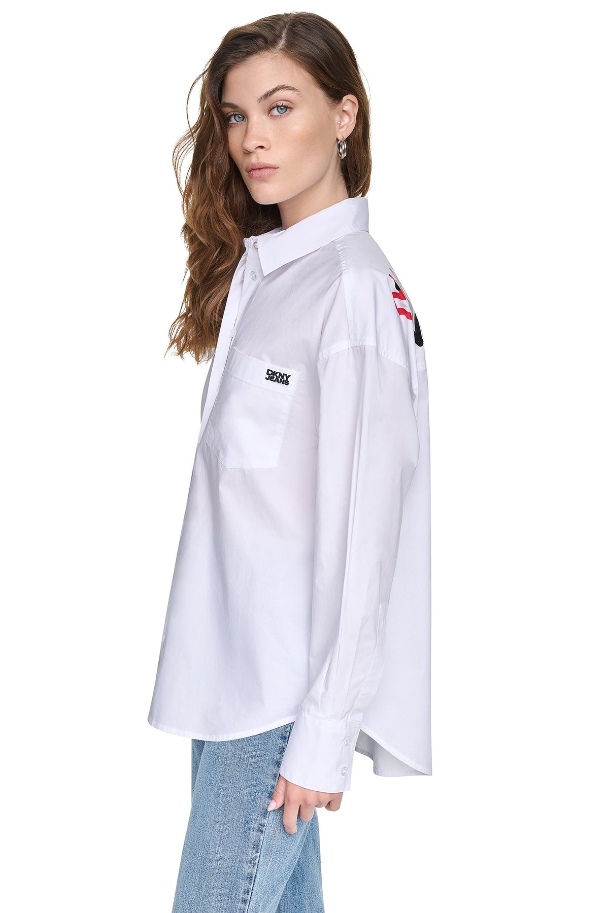 GRAFFITI LOGO POPLIN SHIRT White/Black | DKNY