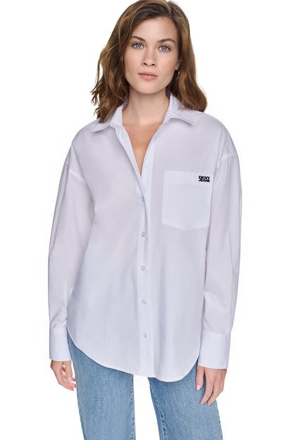 GRAFFITI LOGO POPLIN SHIRT White/Black | DKNY