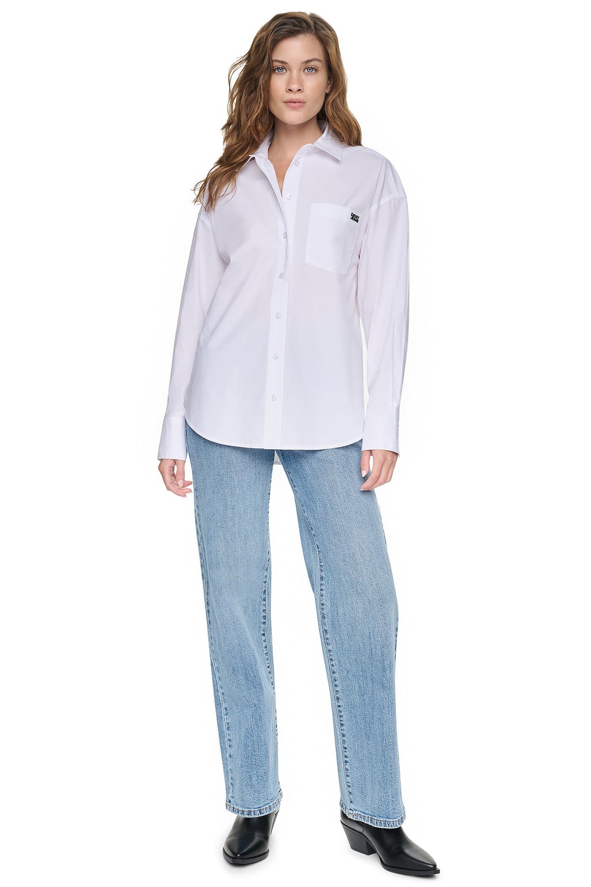 GRAFFITI LOGO POPLIN SHIRT White/Black | DKNY