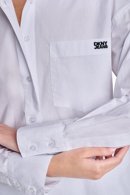 GRAFFITI LOGO POPLIN SHIRT White/Black | DKNY