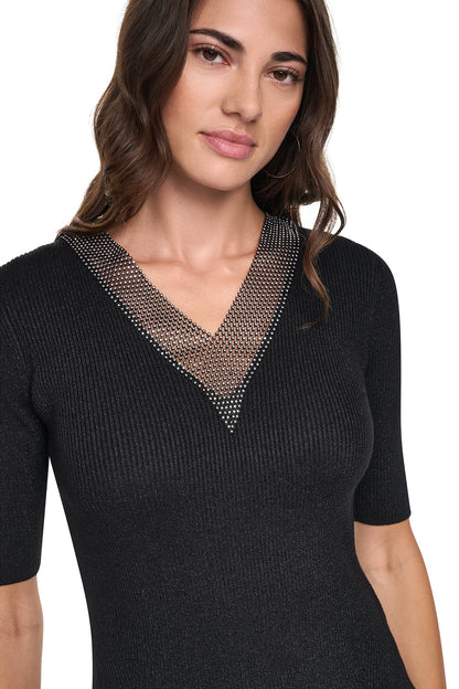 EMBELLISHED METALLIC SWEATER Black | DKNY