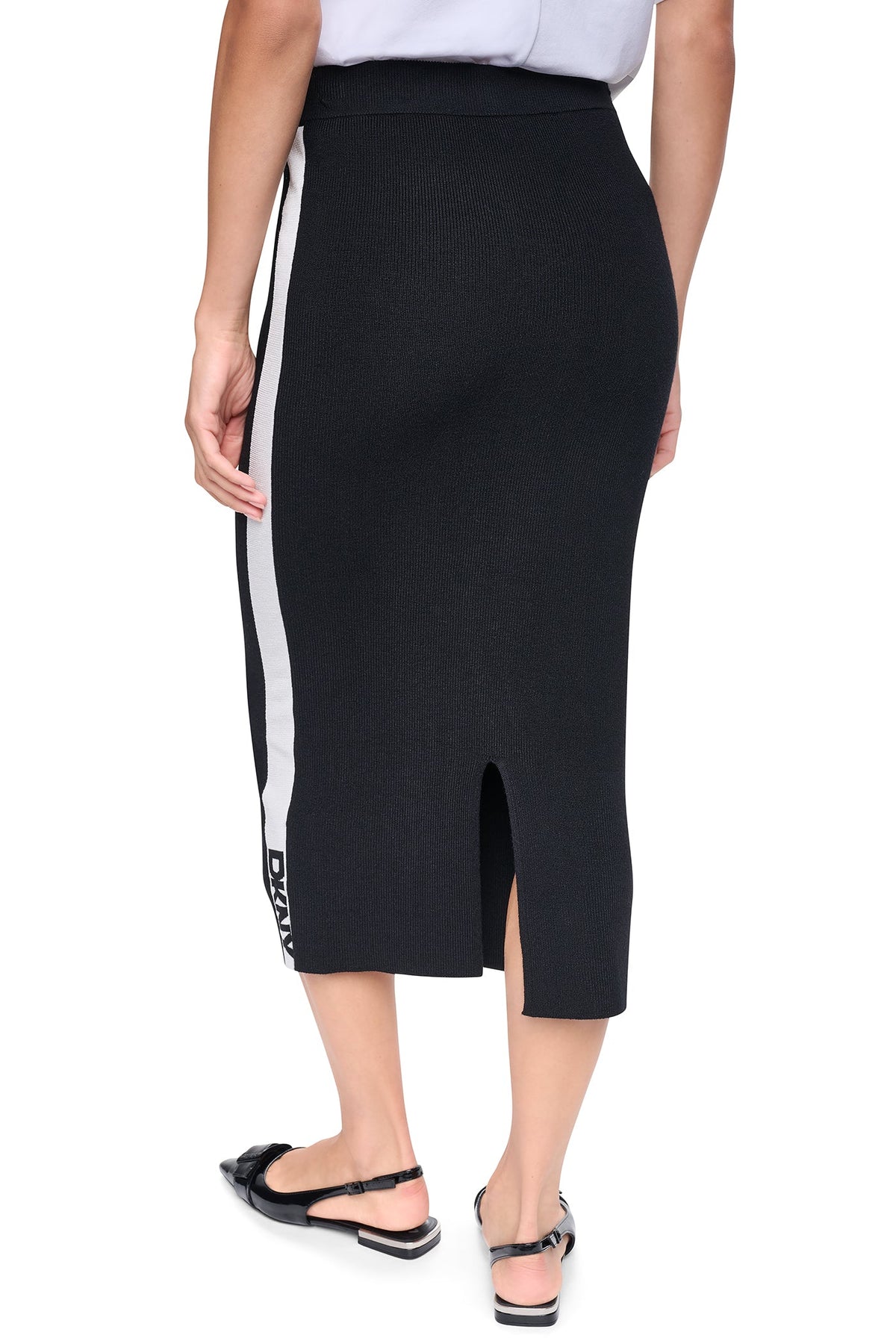 LOGO STRIPE SWEATER SKIRT Black/Ivory | DKNY