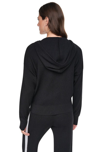 LOGO STRIPE HOODIE SWEATER Black/Ivory | DKNY