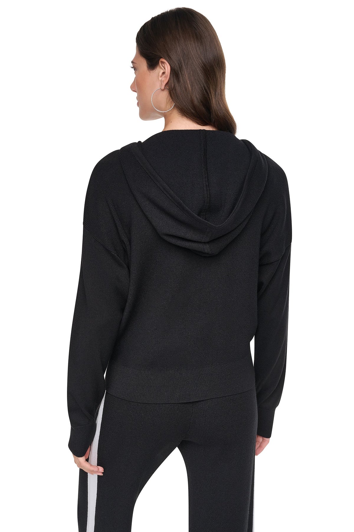 LOGO STRIPE HOODIE SWEATER Black/Ivory | DKNY