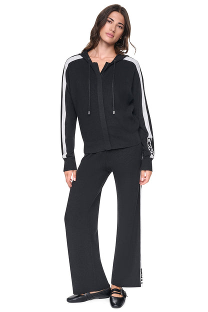 LOGO STRIPE HOODIE SWEATER Black/Ivory | DKNY