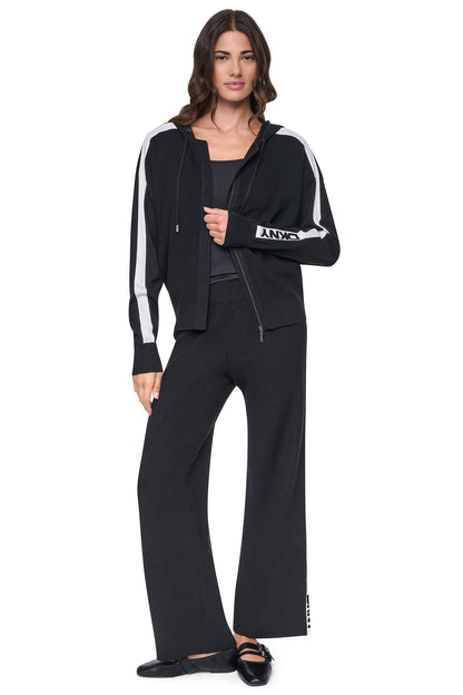 LOGO STRIPE HOODIE SWEATER Black/Ivory | DKNY