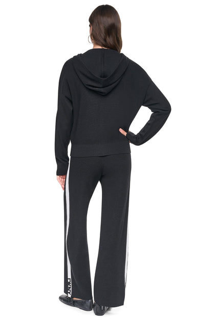 LOGO STRIPE HOODIE SWEATER Black/Ivory | DKNY