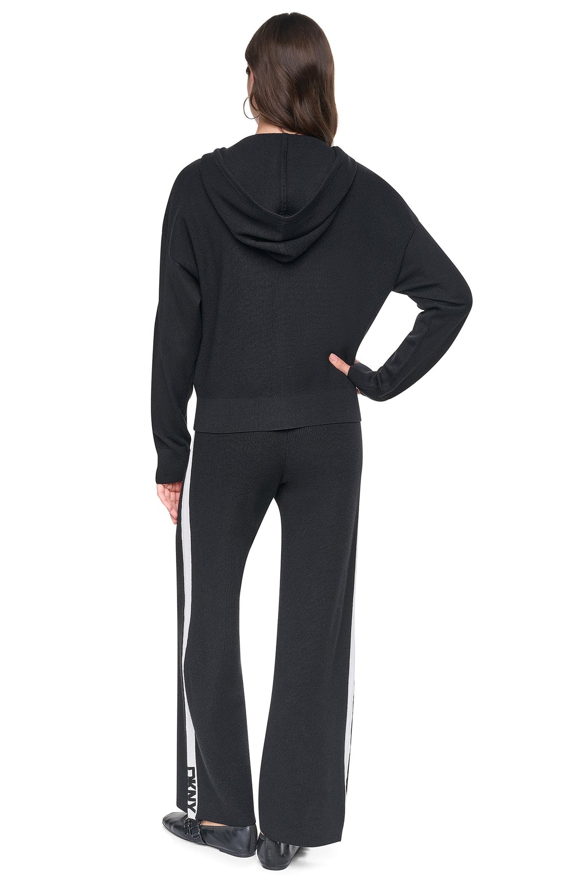 LOGO STRIPE HOODIE SWEATER Black/Ivory | DKNY
