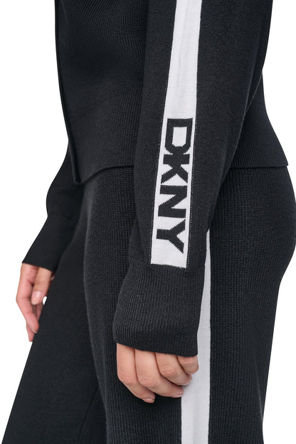 LOGO STRIPE HOODIE SWEATER Black/Ivory | DKNY