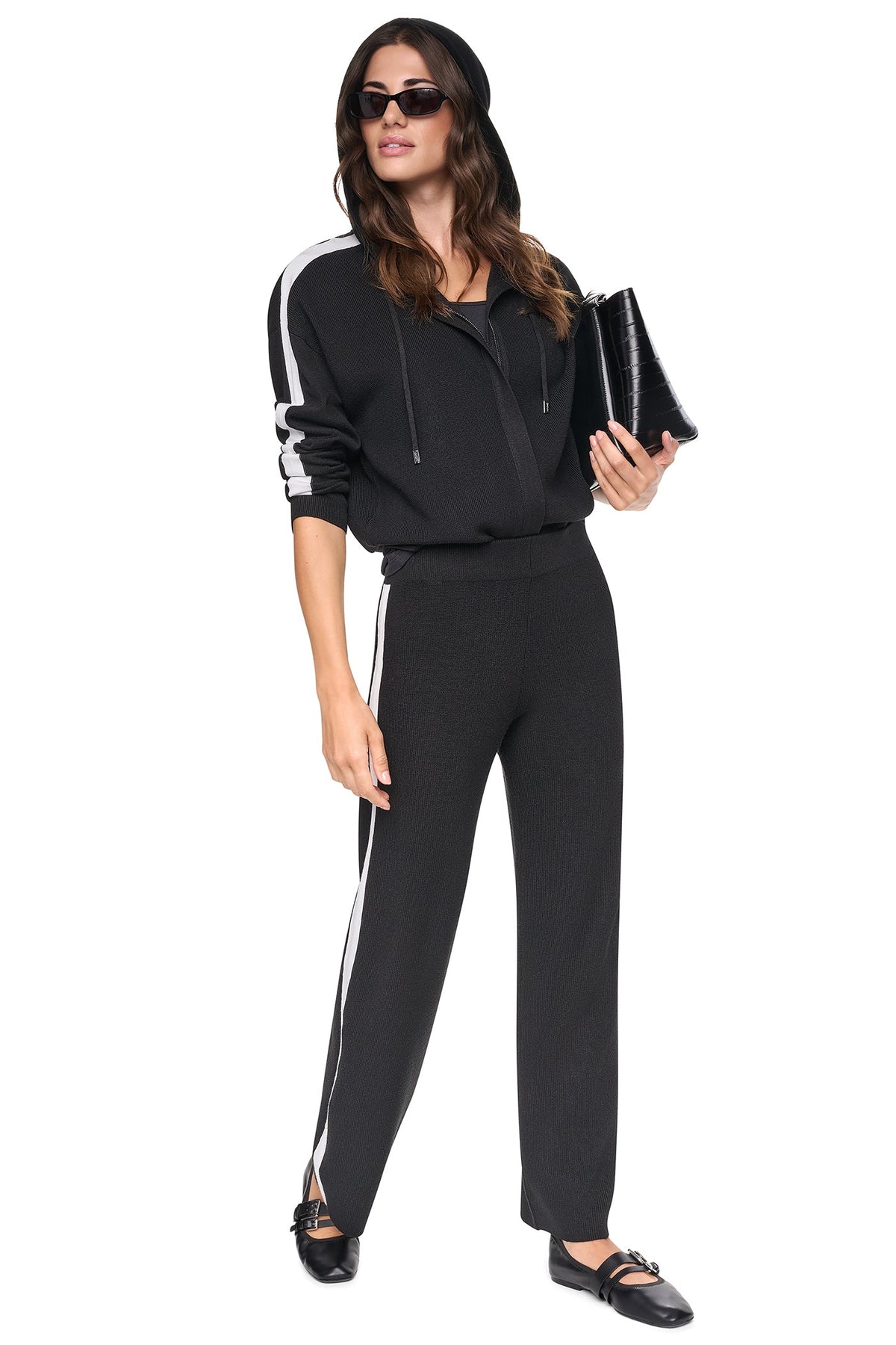 LOGO STRIPE HOODIE SWEATER Black/Ivory | DKNY