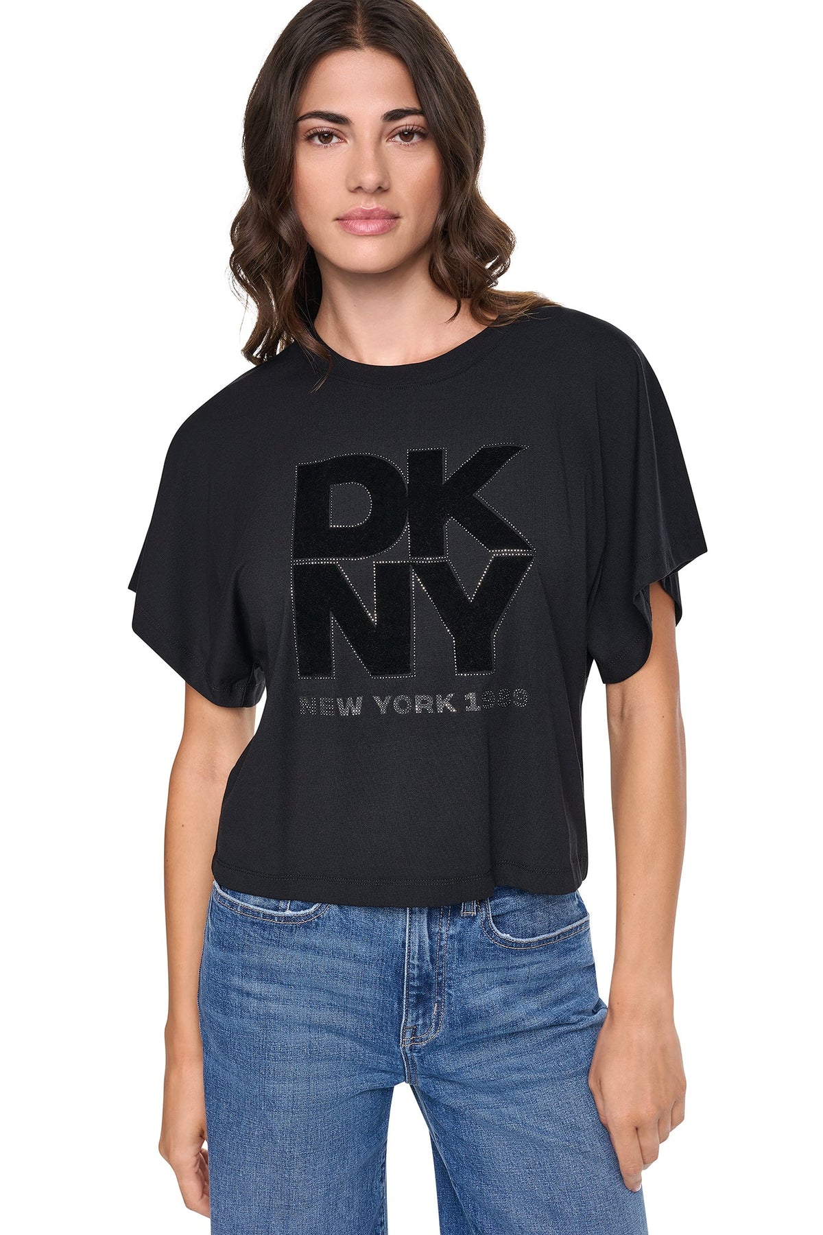FLOCKED LOGO TEE Black | DKNY