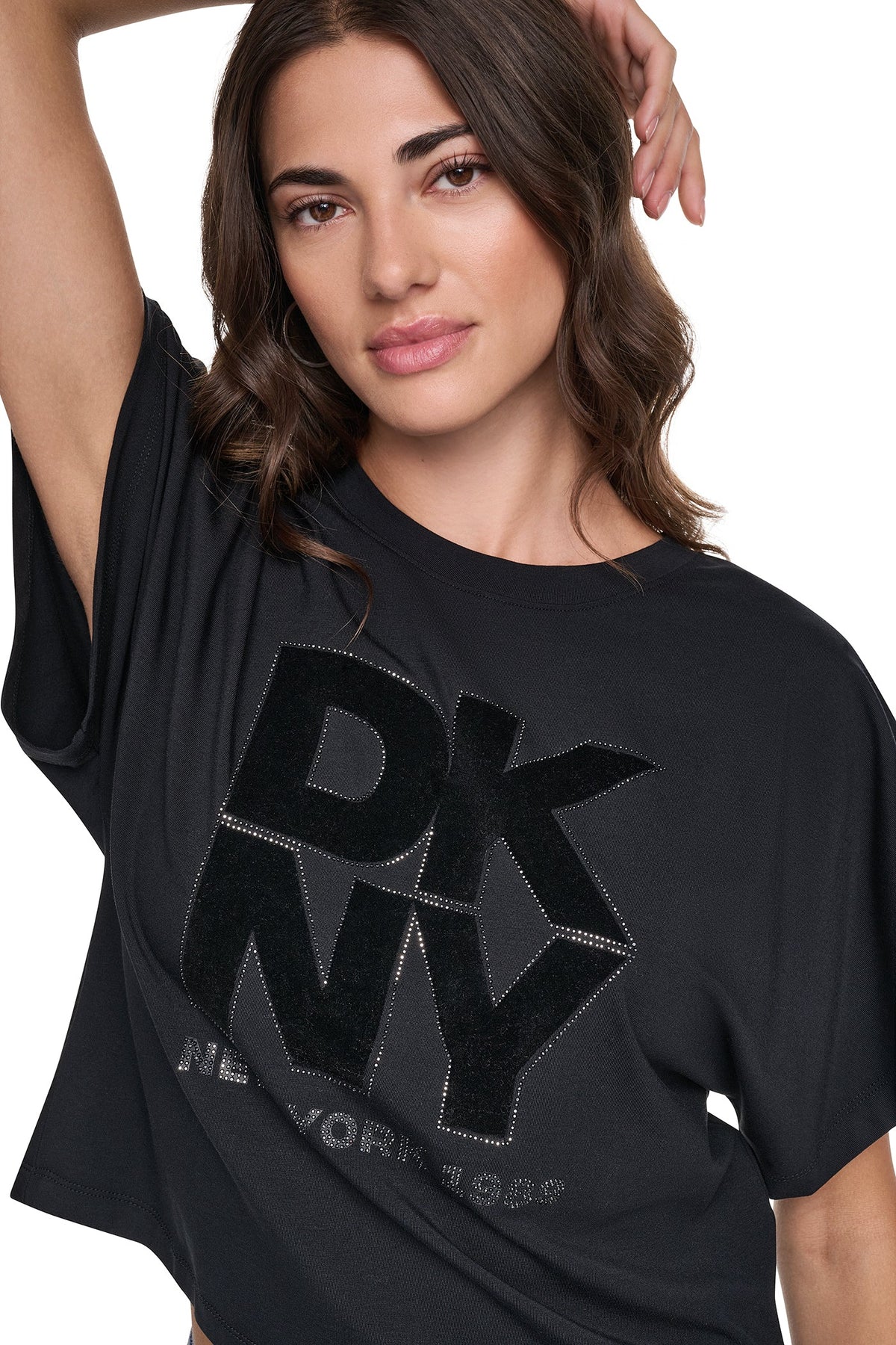 FLOCKED LOGO TEE Black | DKNY