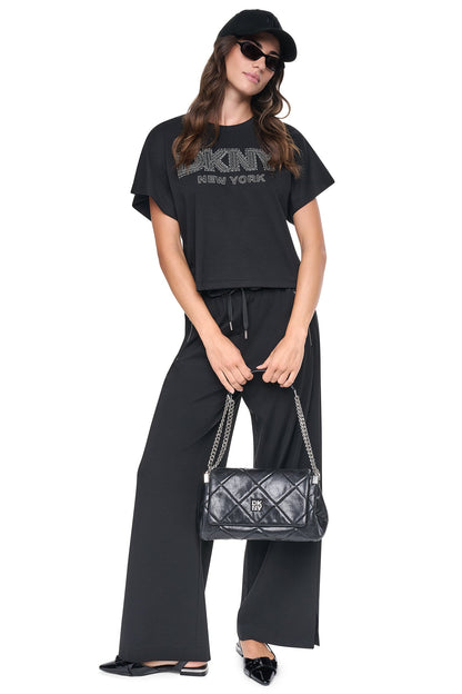 EMBELLISHED LOGO DOLMAN TEE Black | DKNY
