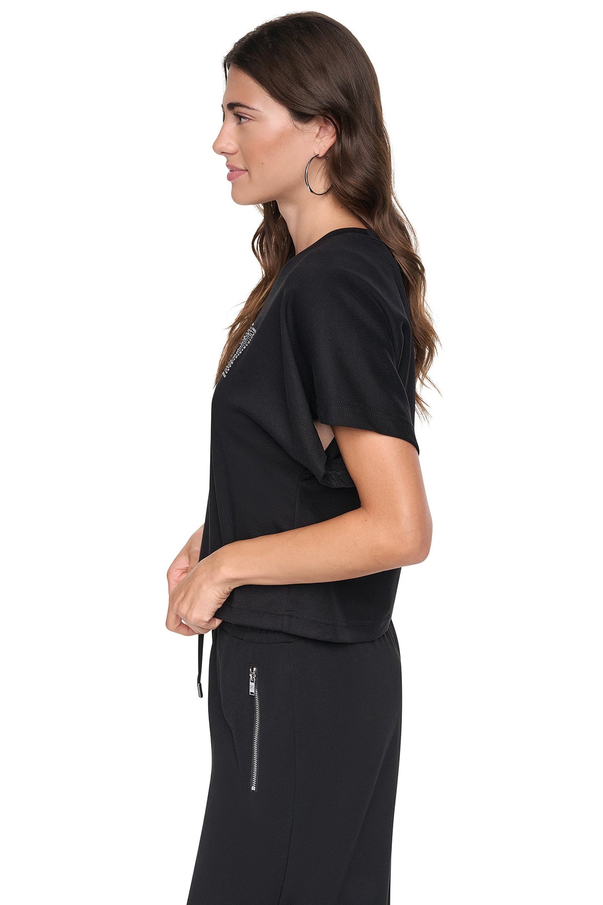 EMBELLISHED LOGO DOLMAN TEE Black | DKNY