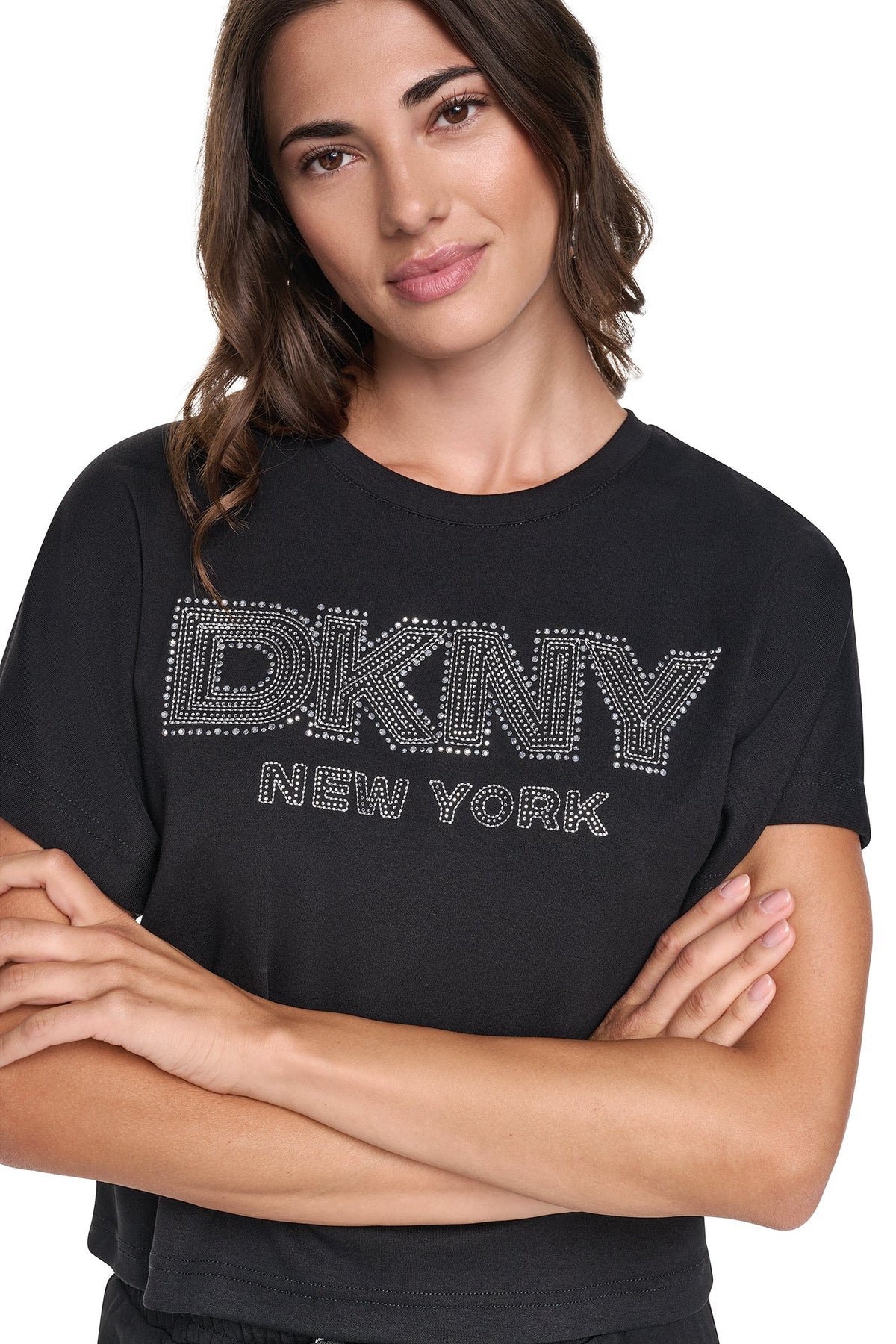 EMBELLISHED LOGO DOLMAN TEE Black | DKNY