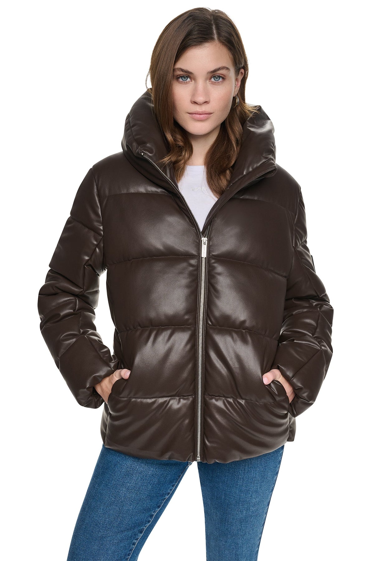 FAUX LEATHER PUFFER JACKET Black | DKNY