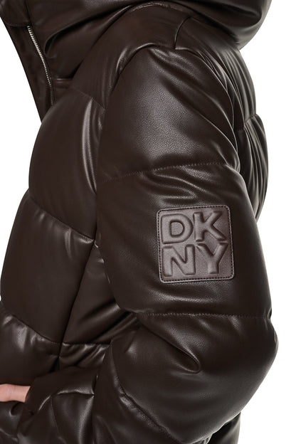 FAUX LEATHER PUFFER JACKET Black | DKNY