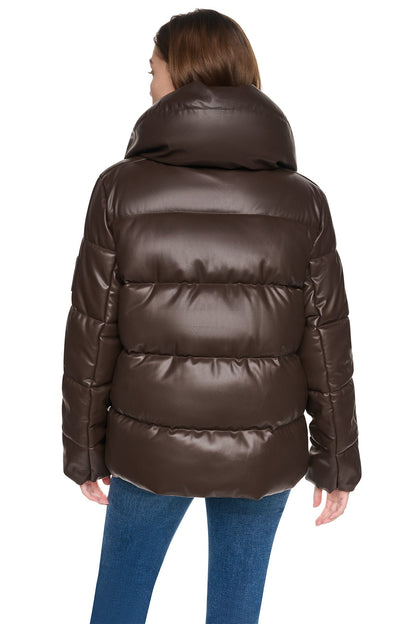 FAUX LEATHER PUFFER JACKET Black | DKNY