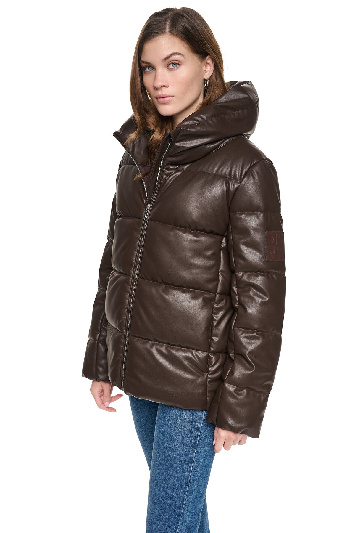 FAUX LEATHER PUFFER JACKET Black | DKNY