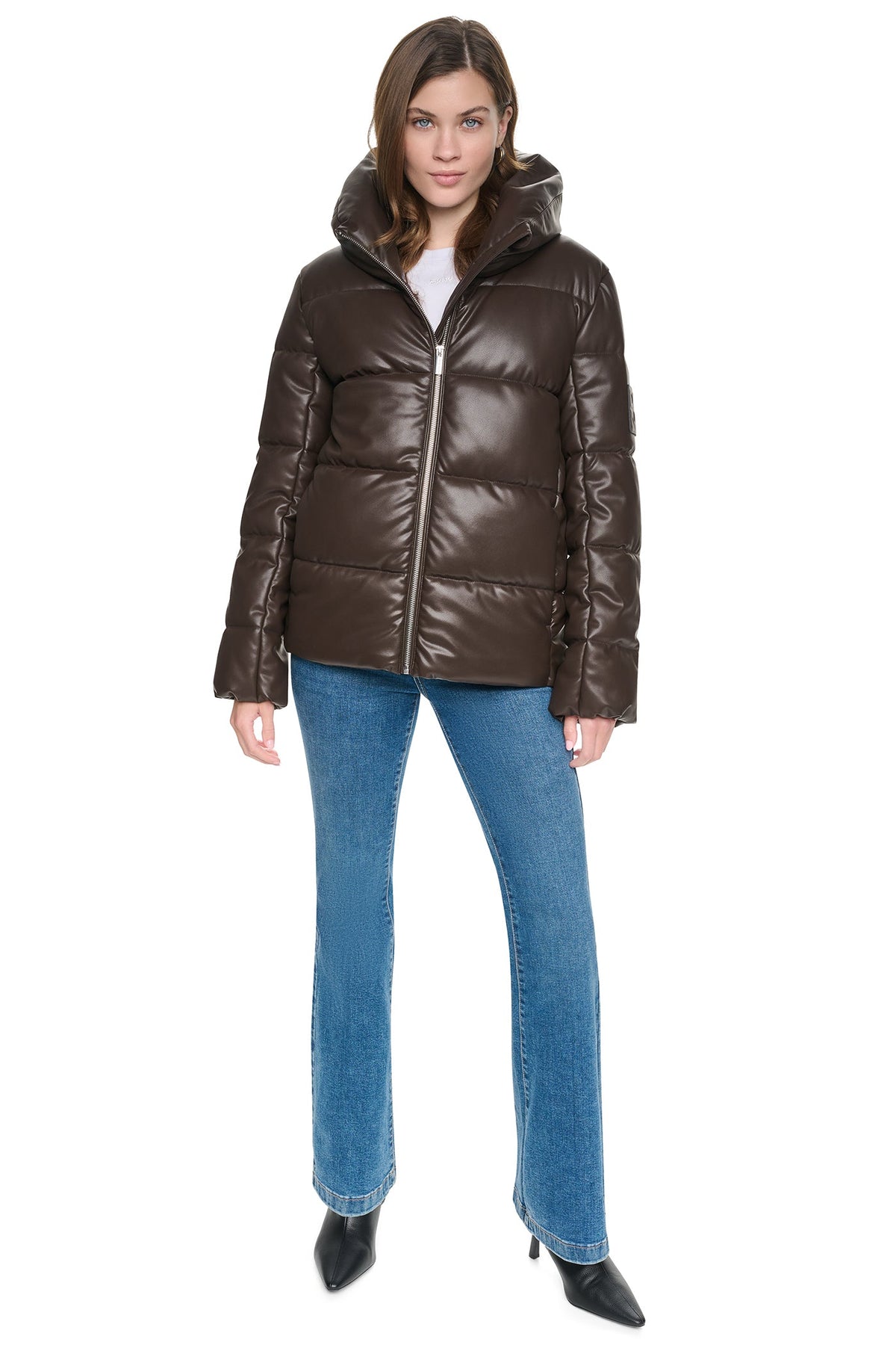 FAUX LEATHER PUFFER JACKET Black | DKNY