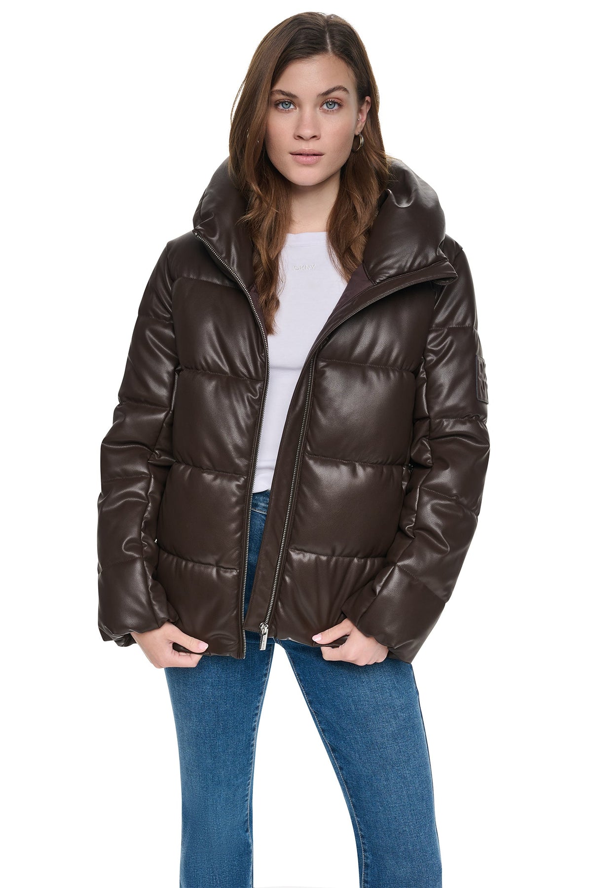 FAUX LEATHER PUFFER JACKET Espresso | DKNY