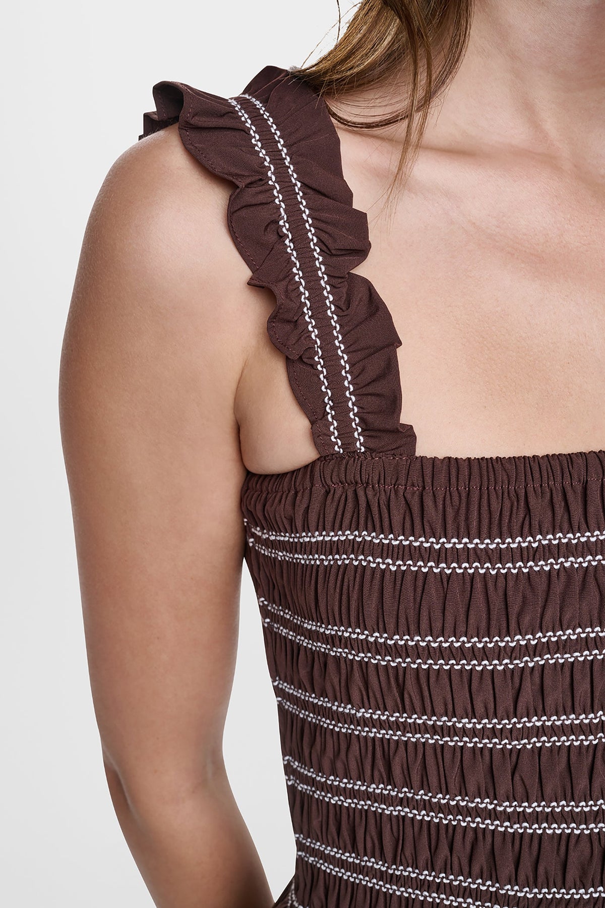 SLEEVELESS SMOCKED MIDI A-LINE DRESS Black | DKNY
