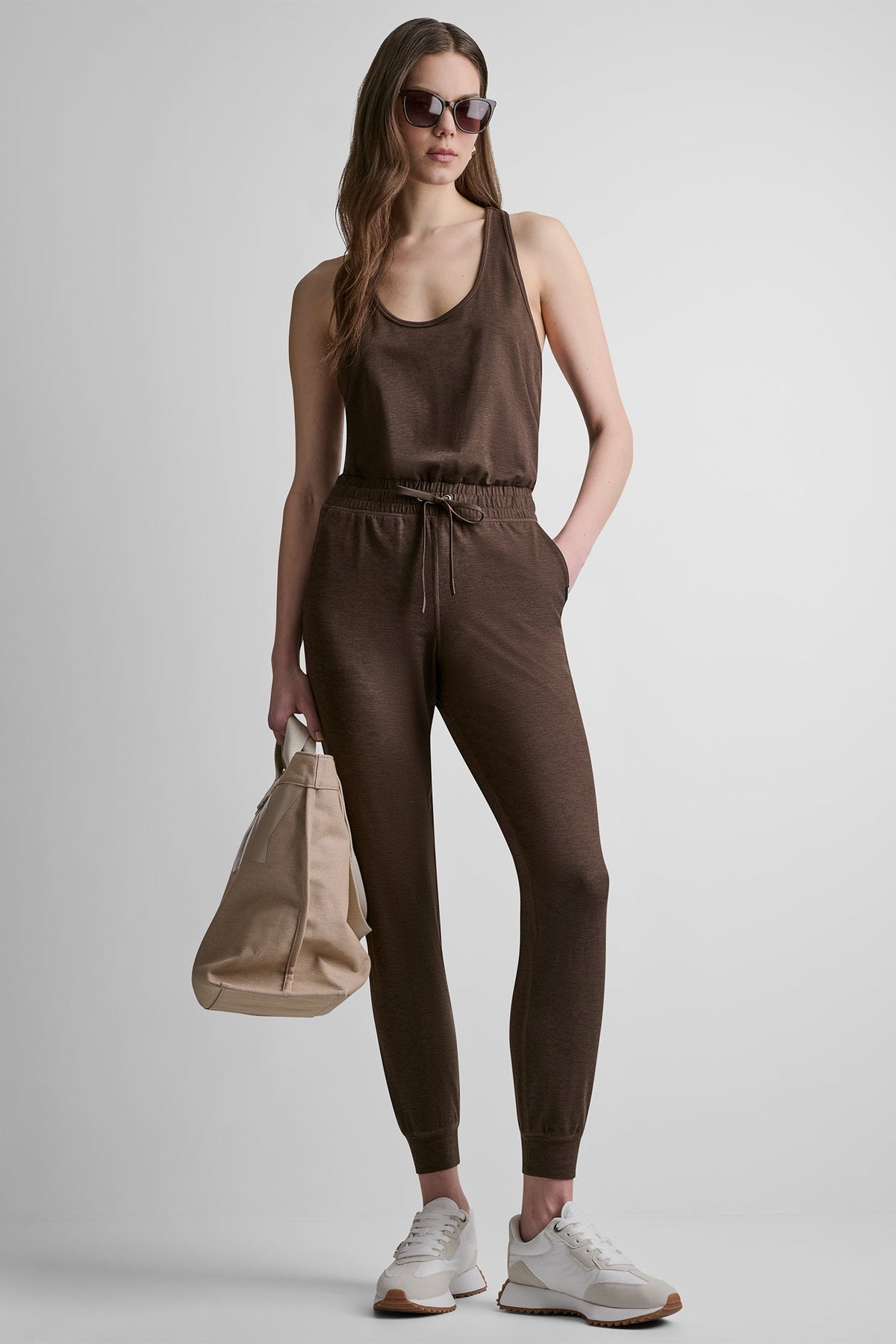 SPACEDYE RACERBACK TANK JUMPSUIT Espresso Spacedye | DKNY