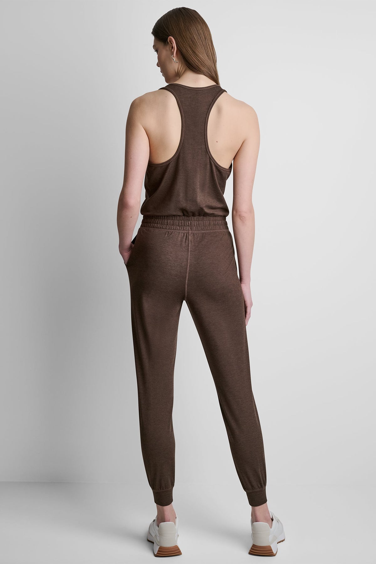 SPACEDYE RACERBACK TANK JUMPSUIT Espresso Spacedye | DKNY