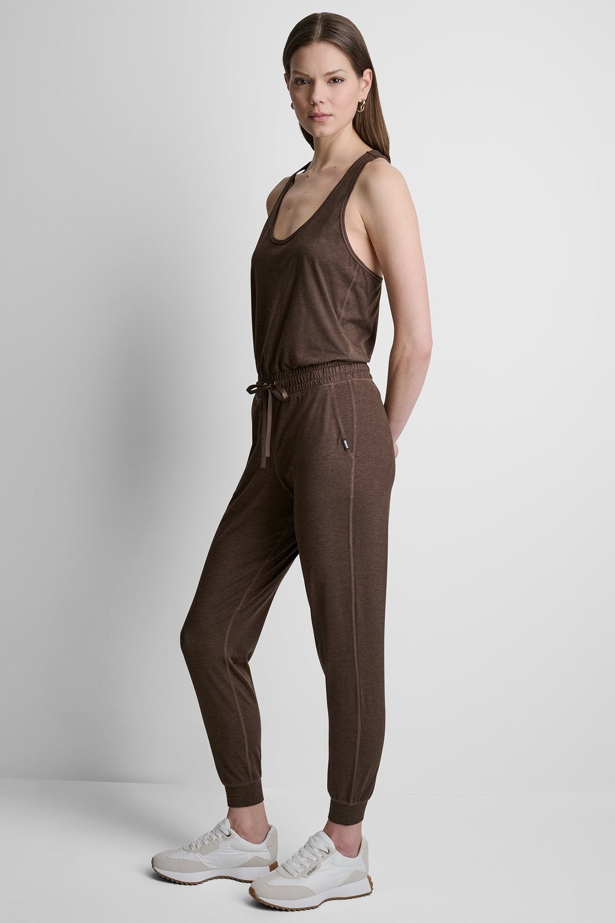 SPACEDYE RACERBACK TANK JUMPSUIT Espresso Spacedye | DKNY