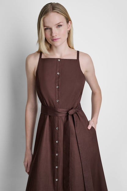 SLEEVELESS MIDI FIT & FLARE DRESS Java | DKNY