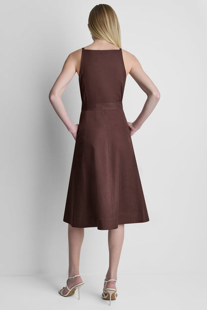 SLEEVELESS MIDI FIT & FLARE DRESS Java | DKNY