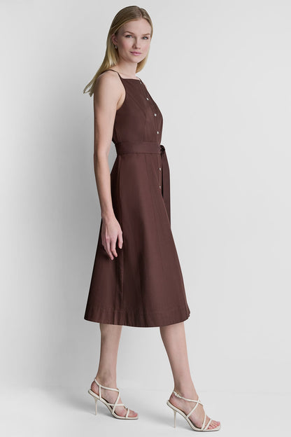 SLEEVELESS MIDI FIT & FLARE DRESS Java | DKNY