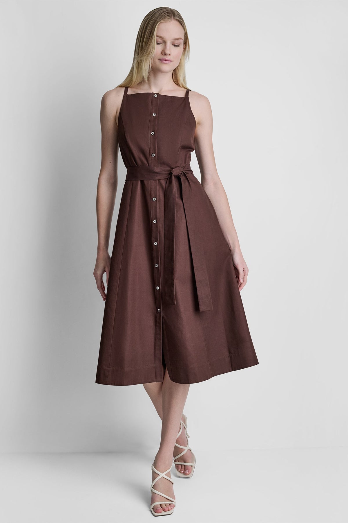 SLEEVELESS MIDI FIT & FLARE DRESS Java | DKNY