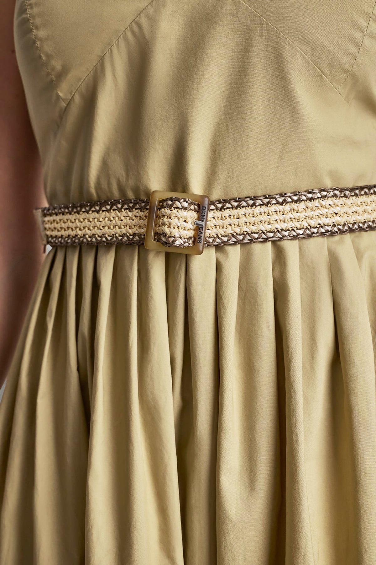 STRAPPY V-NECK MAXI DRESS WITH RAFFIA BELT Travertine | DKNY