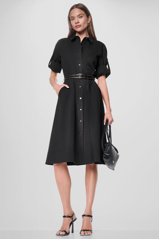 ROLL TAB BELTED POPLIN DRESS Black | DKNY