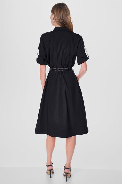 ROLL TAB BELTED POPLIN DRESS Black | DKNY