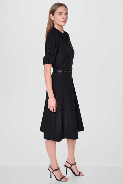 ROLL TAB BELTED POPLIN DRESS Black | DKNY