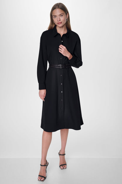 ROLL TAB BELTED POPLIN DRESS Black | DKNY