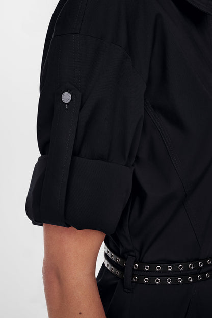 ROLL TAB BELTED POPLIN DRESS Black | DKNY