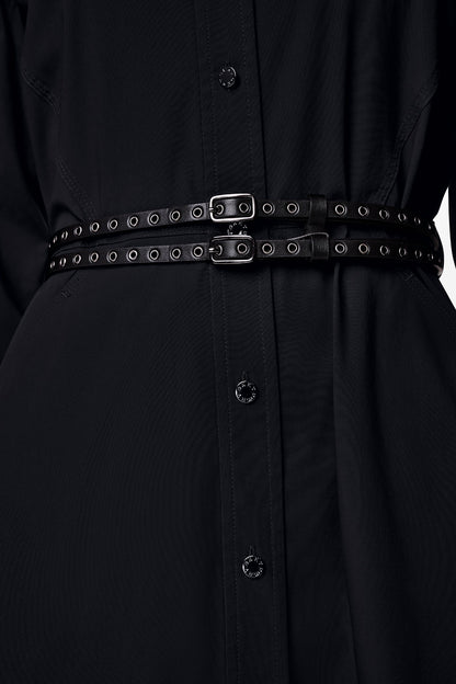 ROLL TAB BELTED POPLIN DRESS Black | DKNY