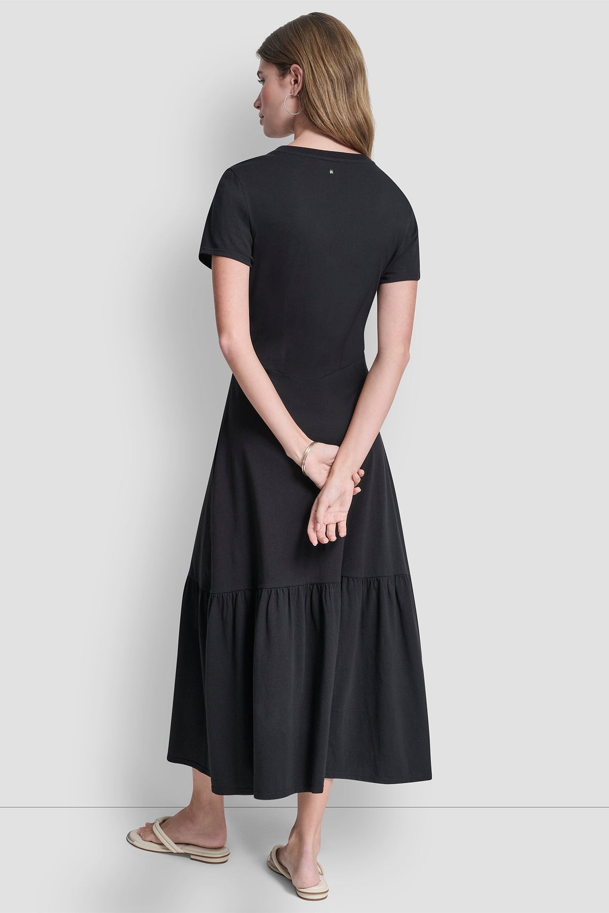 RUCHED BODICE TIERED MAXI DRESS Black | DKNY