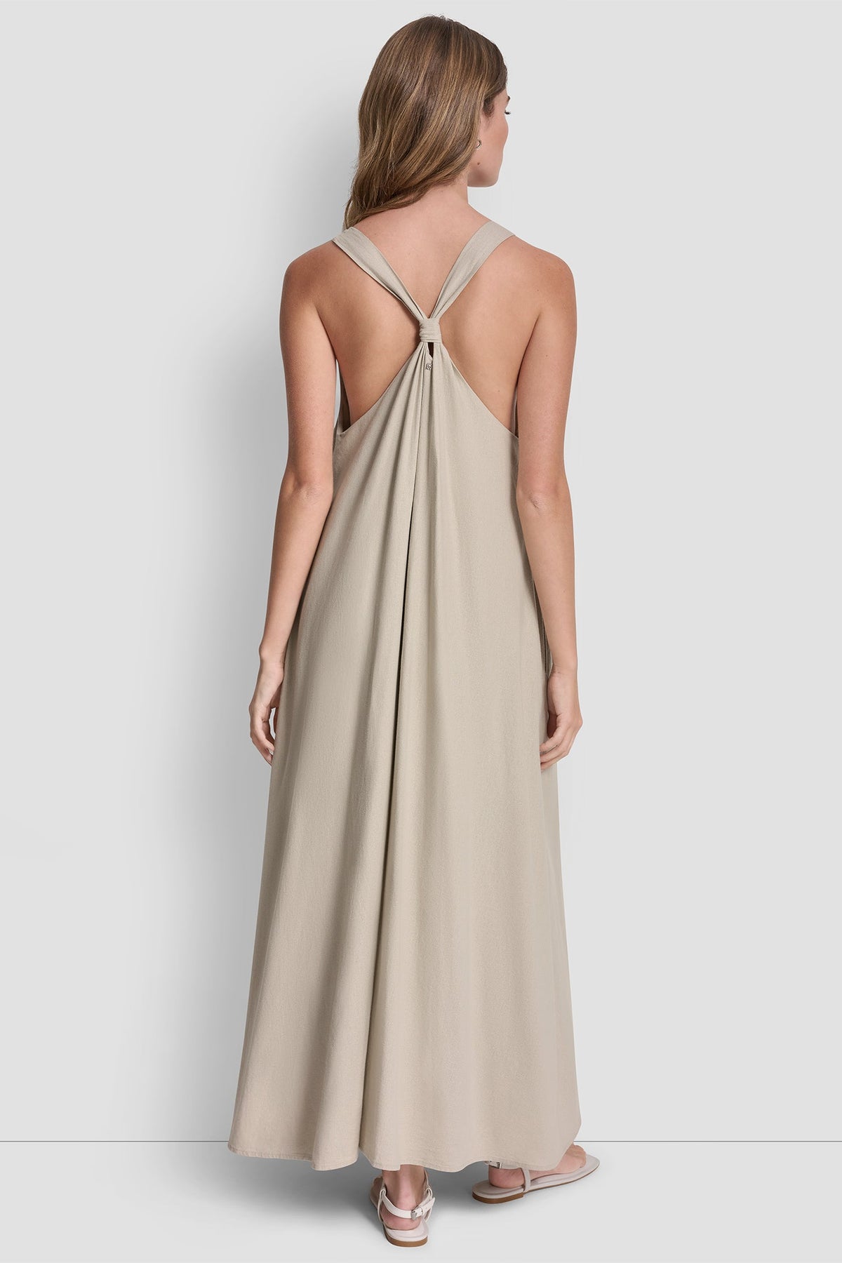 LINEN-BLEND TIE BACK MAXI DRESS Pebble | DKNY