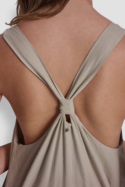 LINEN-BLEND TIE BACK MAXI DRESS Pebble | DKNY