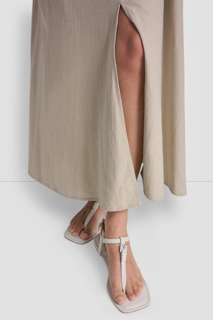 LINEN-BLEND TIE BACK MAXI DRESS Pebble | DKNY